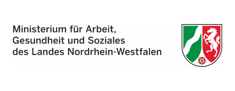 Abgebildet ist das Logo des Ministeriums für Arbeit, Gesundheit und Soziales des Landes Nordrhein-Westfalen.