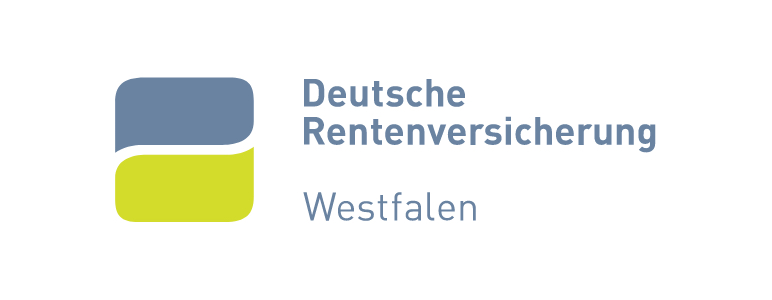 Abgebildet ist das Logo der Deutschen Rentenversicherung Westfalen. Links neben dem schwarzen Schriftzug sind zwei Rechtecke, das obere ist blau, das untere ist grün.