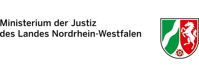 Abgebildet ist das Logo des Ministeriums der Justiz des Landes Nordrhein-Westfalen..