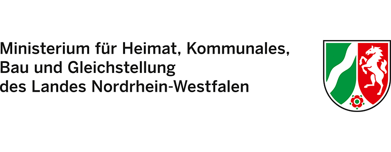 Abgebildet ist das Logo des Ministeriums für Heimat, Kommunales, Bau und Gleichstellung des Landes Nordrhein-Westfalen.